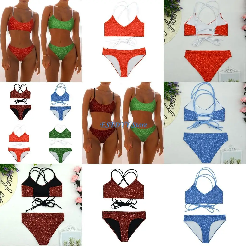 

G6DE Women Polka Dot Printing Swimwear Padded Push up 2 Piece Sets Swimsuits