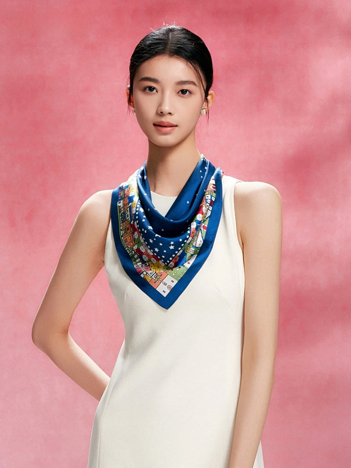 silk-scarf-women's-birthday-gift-spring-26-starry-geometric-pattern-korean-style-youth-fashion-light-warm-comfortable