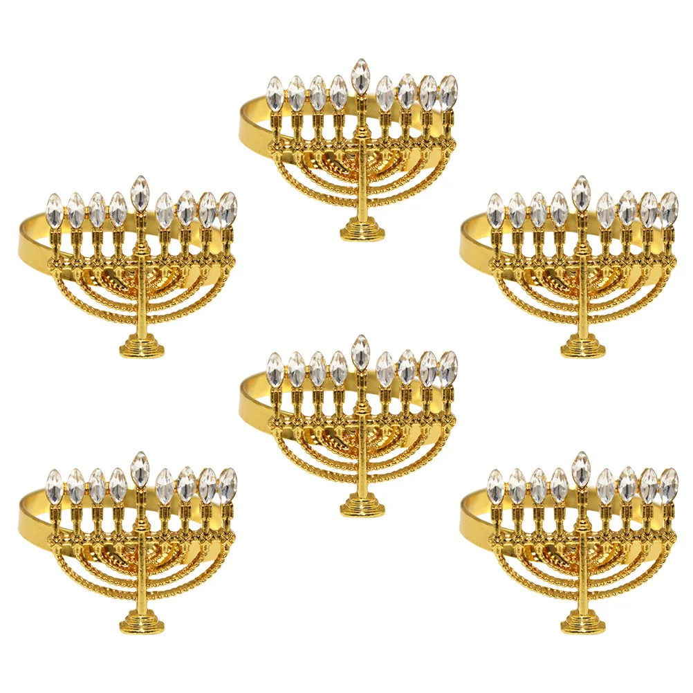 

6 Pcs Napkin Ring Menorah Shaped Holder Decor White Tray Holders Serviette Buckles Utensil Rhinestones Decorative