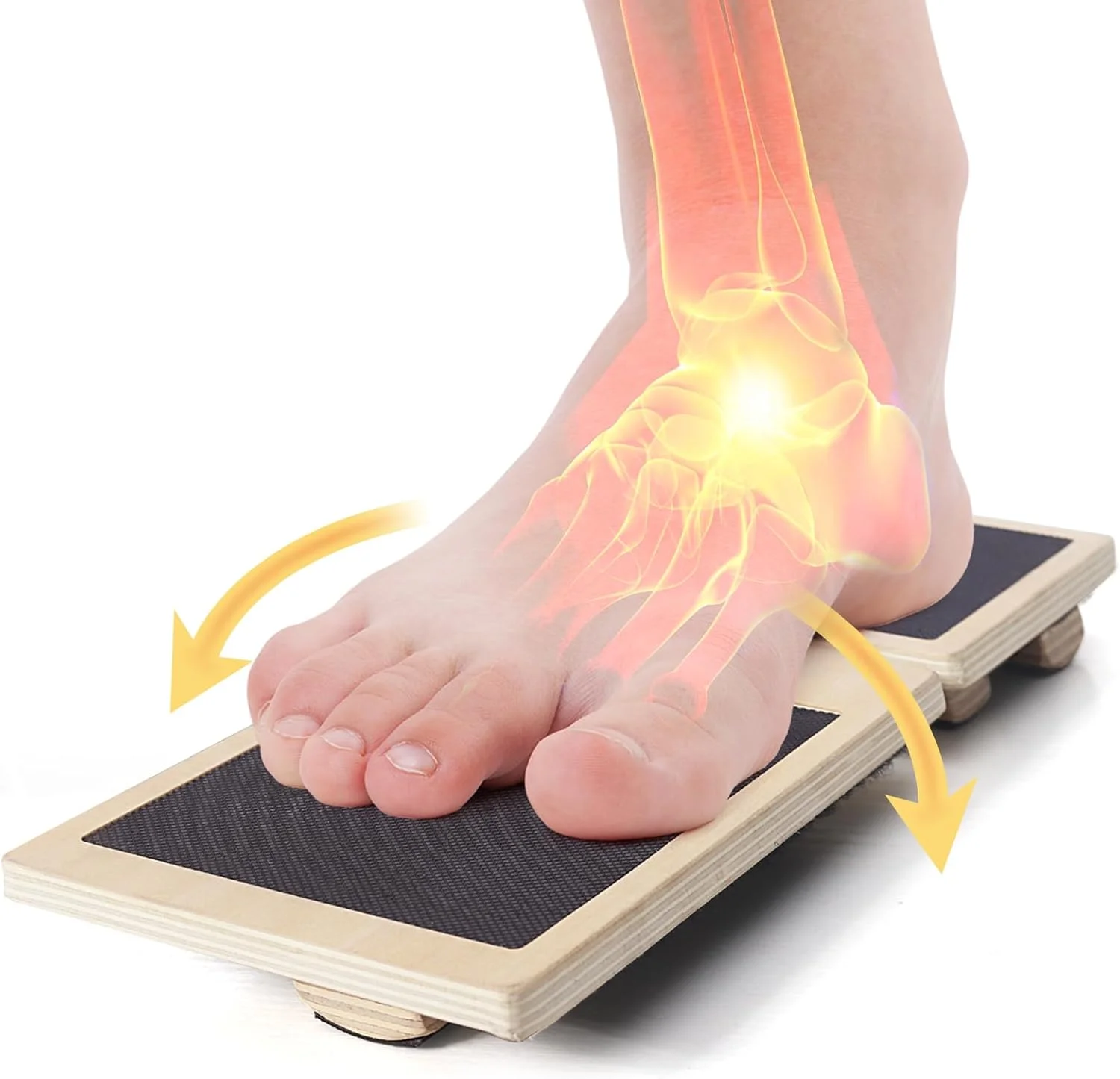 جهاز تمرين تقوية الكاحل للتواء، لوح توازن القدم الواحد، لوح تمايل خشبي غير قابل للانزلاق، أسود