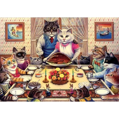 Art Puzzle Cat Family At the Banquet 260 Piece Jigsaw Puzzle