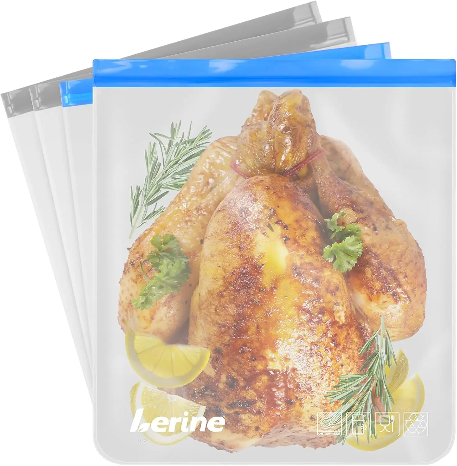 

4-Pack Reusable 3 Gallon Freezer Bags for Turkey Brining, Dishwasher Safe & Leakproof Food Storage