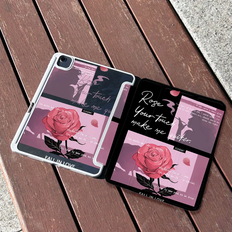 Smart Cover for IPad 5th Generation 9.7 Inch IPad 10th Gen Air 5th 4th 10.9 2020 Pro 11 IPad 10.2 7th 9th 8th Rose Illustration