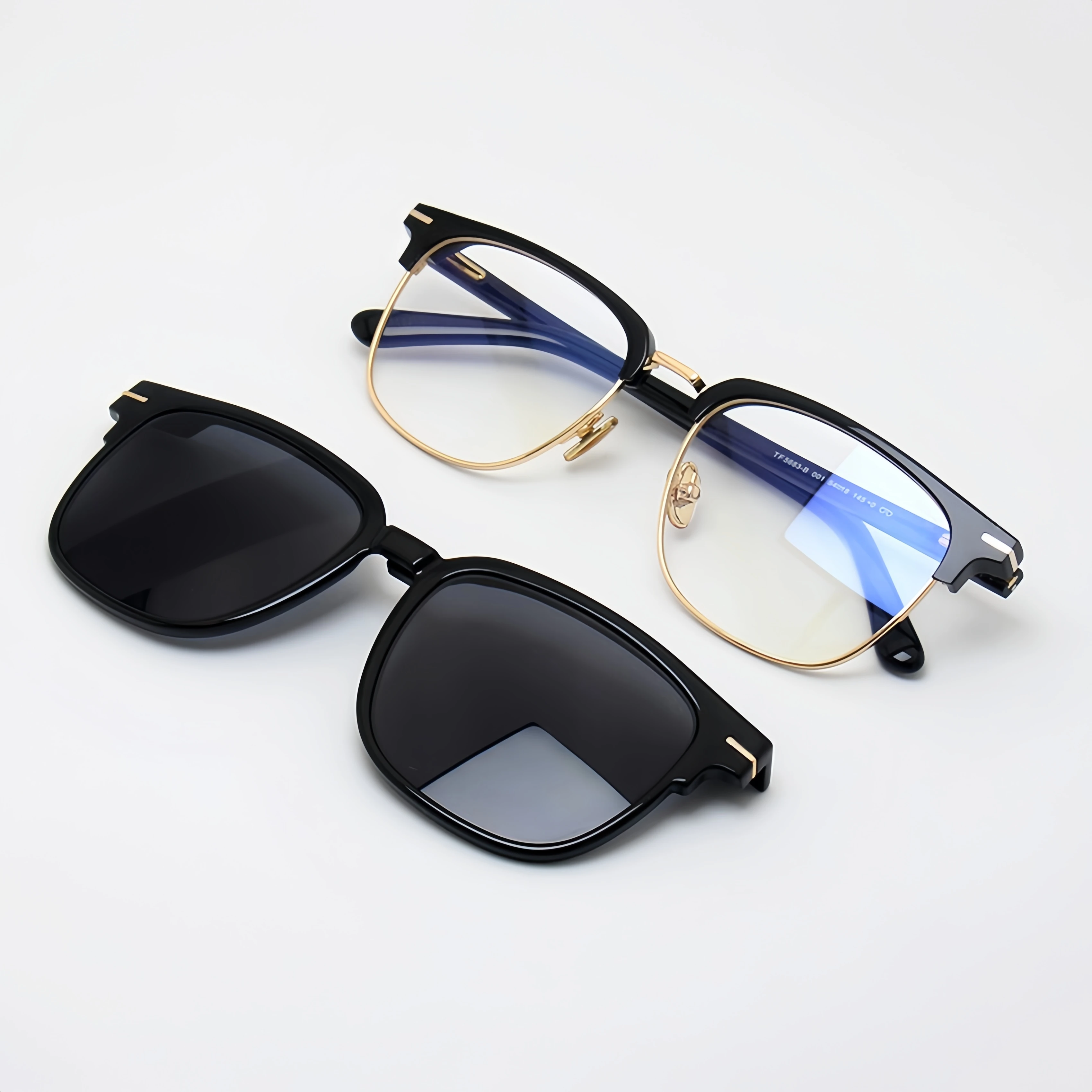 TF5683-B Man Woman Eyeglasses,Black Top Gold Bottom Frame,Magnetic Clip-on,Anti Blue Light,Create Versatile Daily Commuter Look