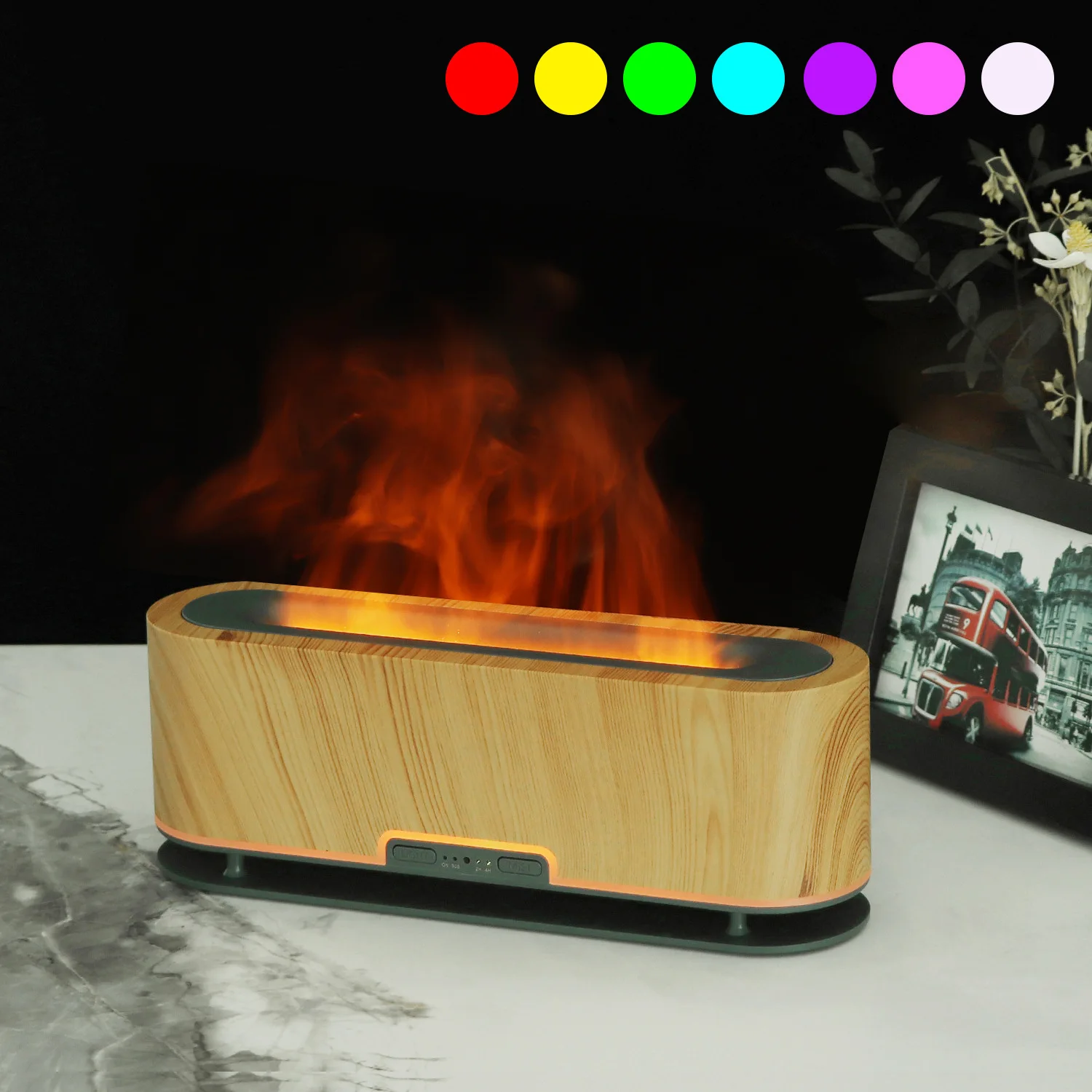 

2024 высококачественный увлажнитель воздуха, имитация пламени, для спальни, дома и офиса, 7-цветная атмосфера, светильник, ароматерапия, машина