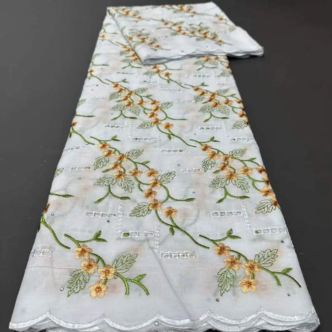 High Quality Swiss Voile Lace in Switzerland 100% Cotton Perforated Embroidery Material Style for Man Suit Fabric 5Yards AH0733