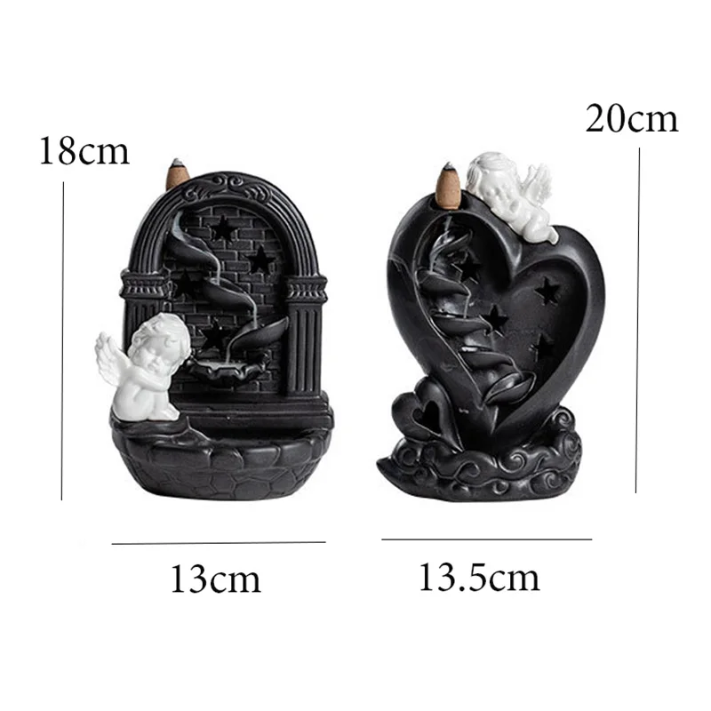 Beautiful Angel Backflow Incense Burner with LED RGB Light Smoke Waterfall Incense Base Living Room Home Decor Christmas Gift