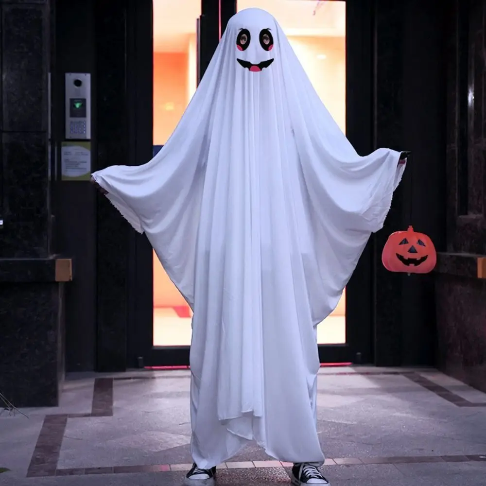 Hooded Halloween Cloak Cape Fright Clothes Funny Cosplay Ghost Poncho Robe Smile Face Black Eye Ghost Cosplay Costume