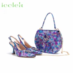 2024 High Quality New Mixed Color Pointed Toe Royal Blue Ladies Shoes Matching Bag Set For Women Wedding Party