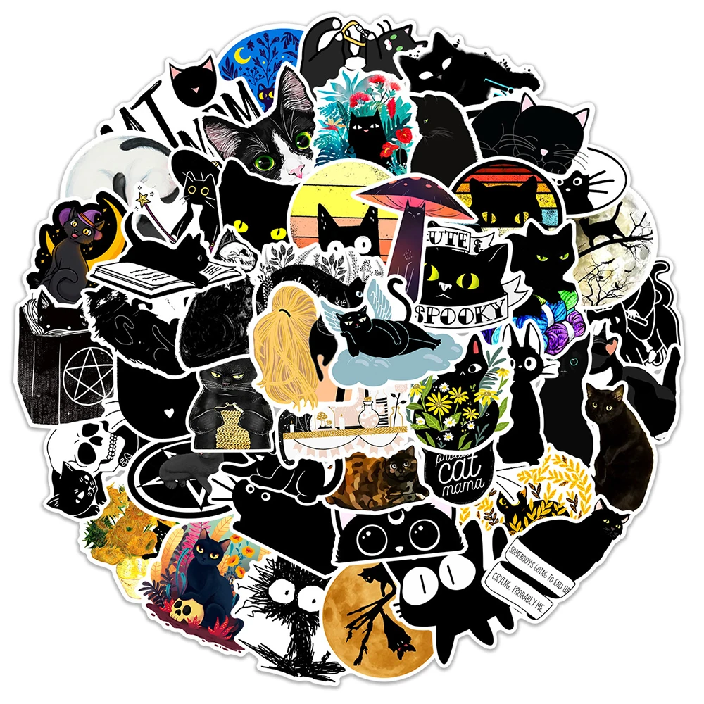 10/30/50/100pcs Funny Cartoon Black Cat Stickers Laptop Guitar Luggage Phone Scrapbook Waterproof Cute Sticker Decal Kid Toy