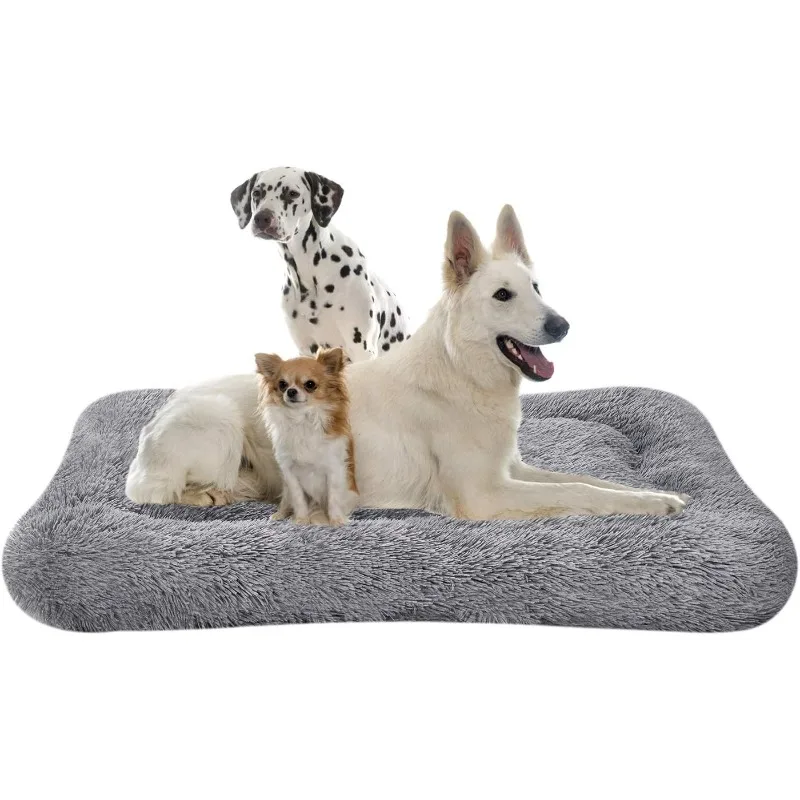 Deluxe Plush Dog Bed Pet Cushion Crate Mat,Fulffy Comfy Kennel Anti-Slip Washable Pad for Medium Large X-Large Dogs