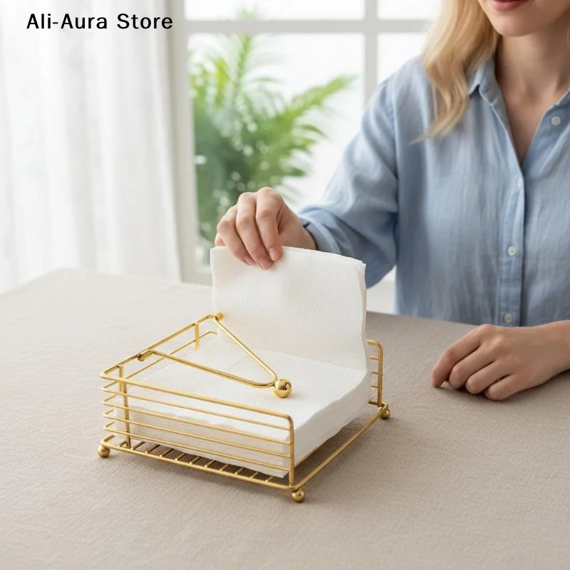 1Pcs Napkin Holder Flat Napkin Dispenser Square Iron Paper Holder For Kitchen Dining Room Restaurant Decoration