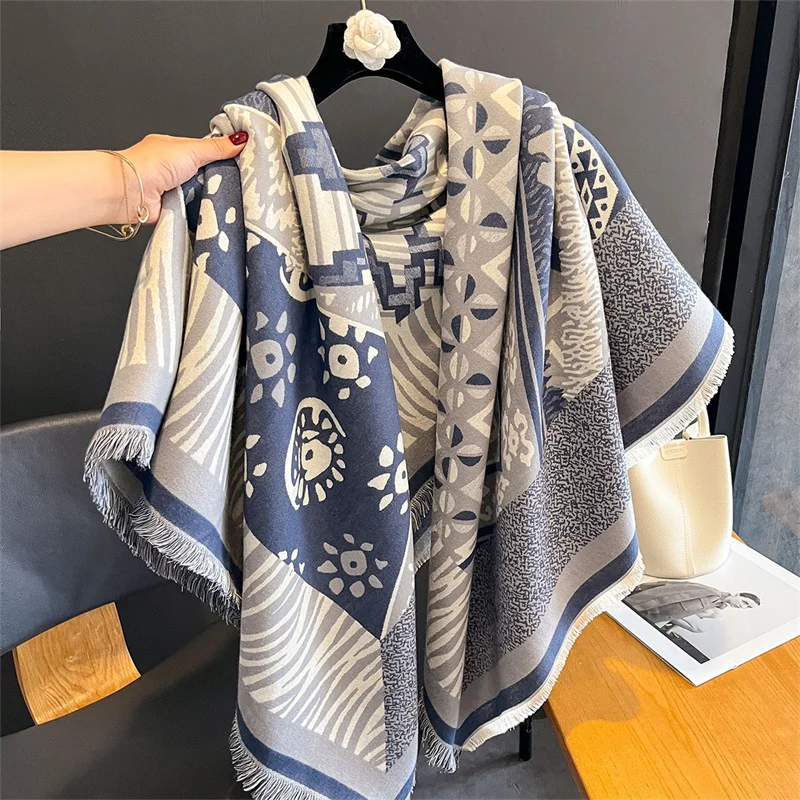 

Luxury Brand Cashmere Women Floral Scarf Winter Warm Shawl and Wrap Bandana Pashmina Female Foulard Square Thick Blanket Poncho