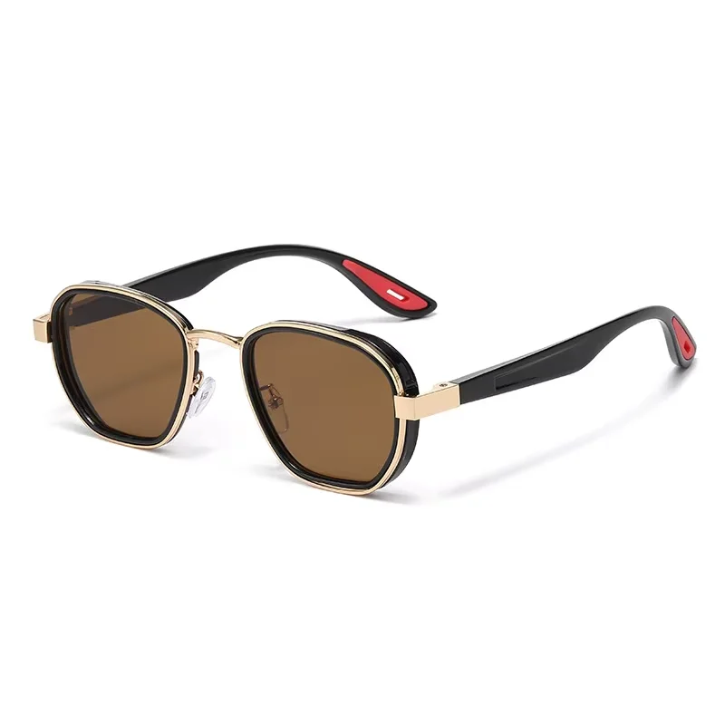 Gafas poligonales con doble borde dorado para hombre y mujer, UV400, bisagras reforzadas ligeras, ajuste cómodo y duradero para uso diario