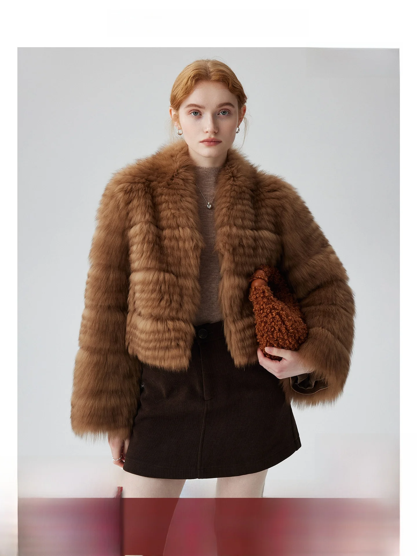 

ort V-Ne Fur Coat Women's Sle 2025 Winter New Arrival Amber Brown Color Korean Version Straight Cut Long Sve
