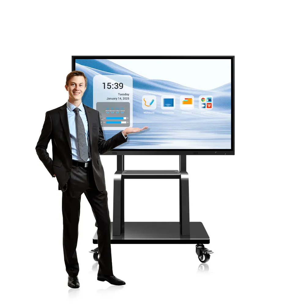 55/65/75/85/105 Inch Interactive Whiteboard With 4K Resolution 40 Touch Points Mobile Stand For Classroom Use