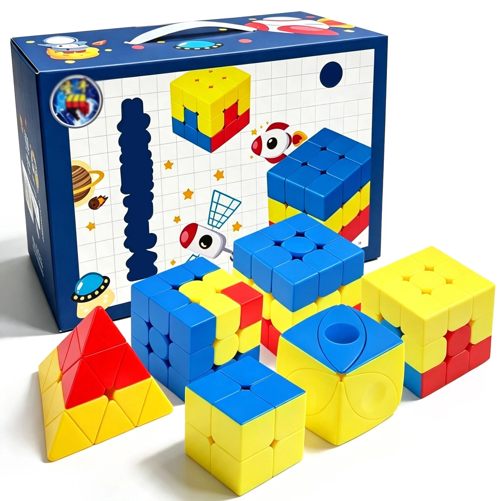 Sengso 6Pack Speed Cube Gift Set, 2x2 3x3 Pyraminx Smooth Cube Stickerless Puzzle, for Kids Brain Teaser Educational Fidget Toys