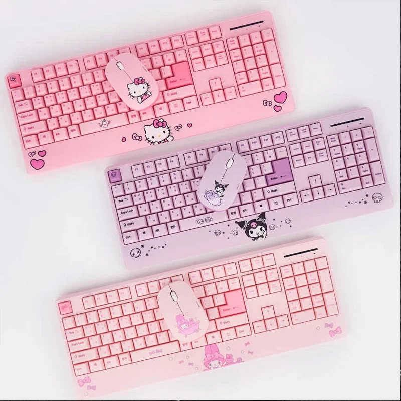 Kuromi Cinnamoroll Hello Kitty Laptop Desktop Computer Usb Cute Cartoon Mouse Keyboard Set Cute Keyboard Accessories Gift