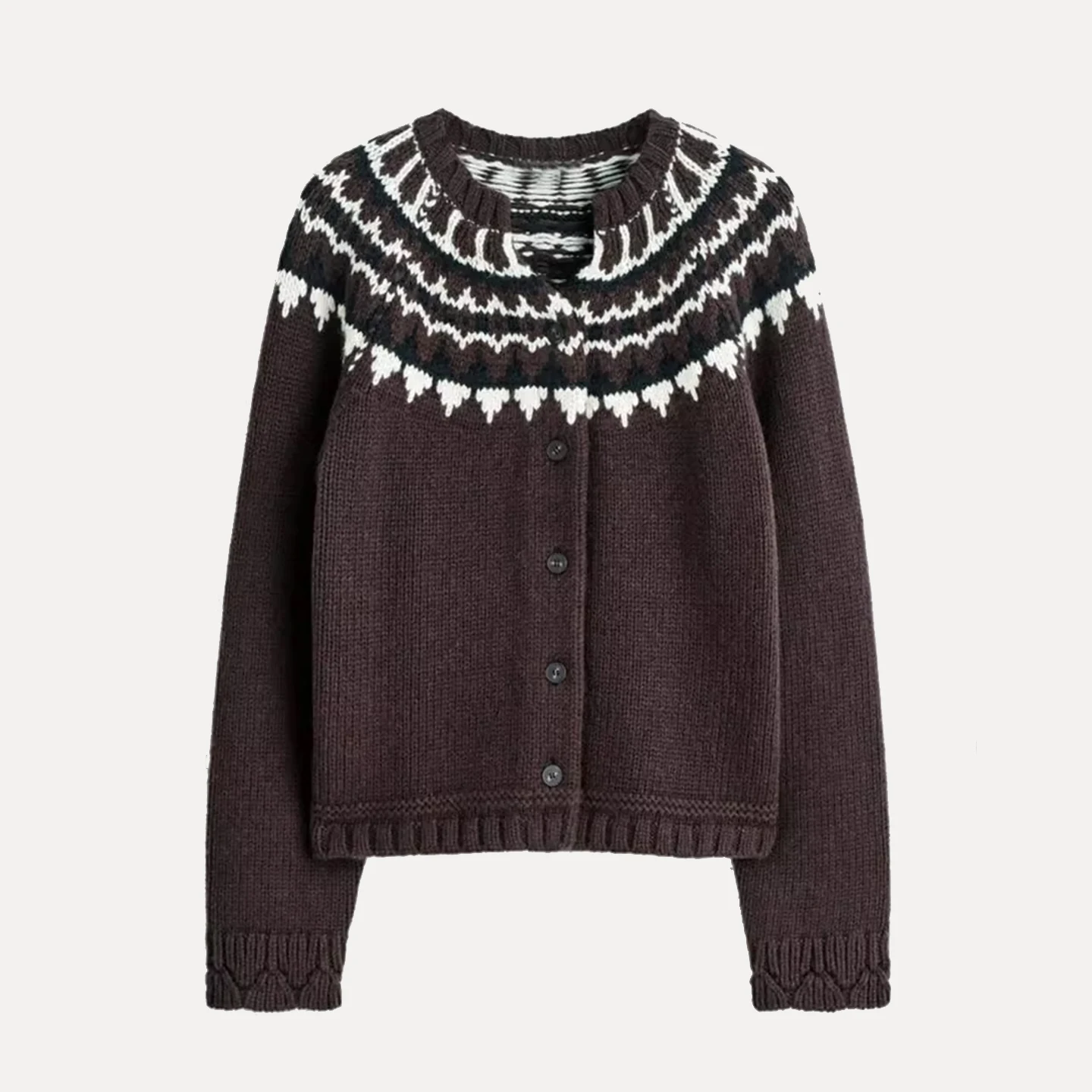 เสื้อคาร์ดิแกนไหมพรมทรงกลมแฟชั่นสำหรับผู้หญิง ทรงเข้ารูป แขนยาว ลายเรขาคณิต ติดกระดุม เหมาะสำหรับฤดูใบไม้ร่วง ปี 2025