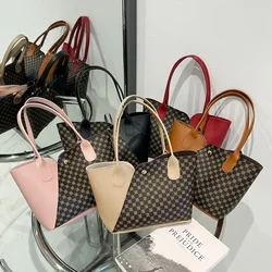 Sacola de emenda com material floral para mulher, bolsa feminina, cesta de repolho, moda versátil, nova, 2024