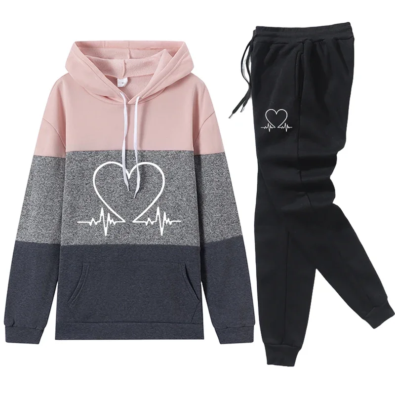 Autumn Winter Women's Tracksuit Casual Color Block Hooded Sweatshirts Outdoors Sports Jogging Clothing Daily Fashion Streetwear