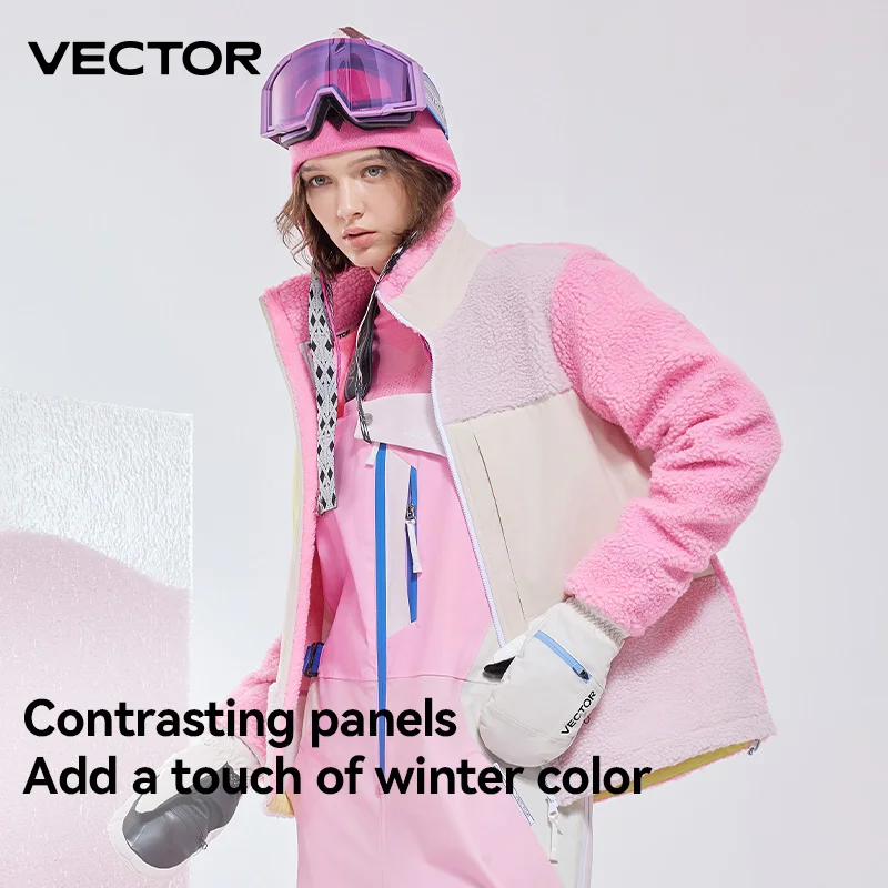 VECTOR Men and Women Lamb Fleece Open Top Color Contrast Splicing Warm Outdoor Double Board Skiing Autumn Winter Outdoor Sports