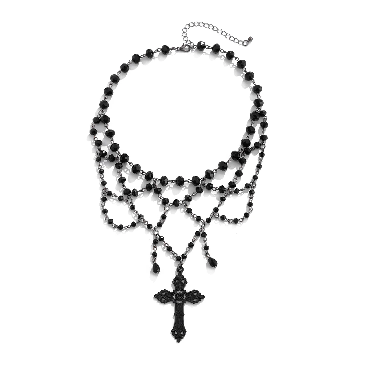 قلادة سلسلة شرابة كريستال سوداء متعددة الطبقات من القوطي للنساء ، قلادة مسيح كلاسيكية كبيرة ، مجوهرات الهالوين #5