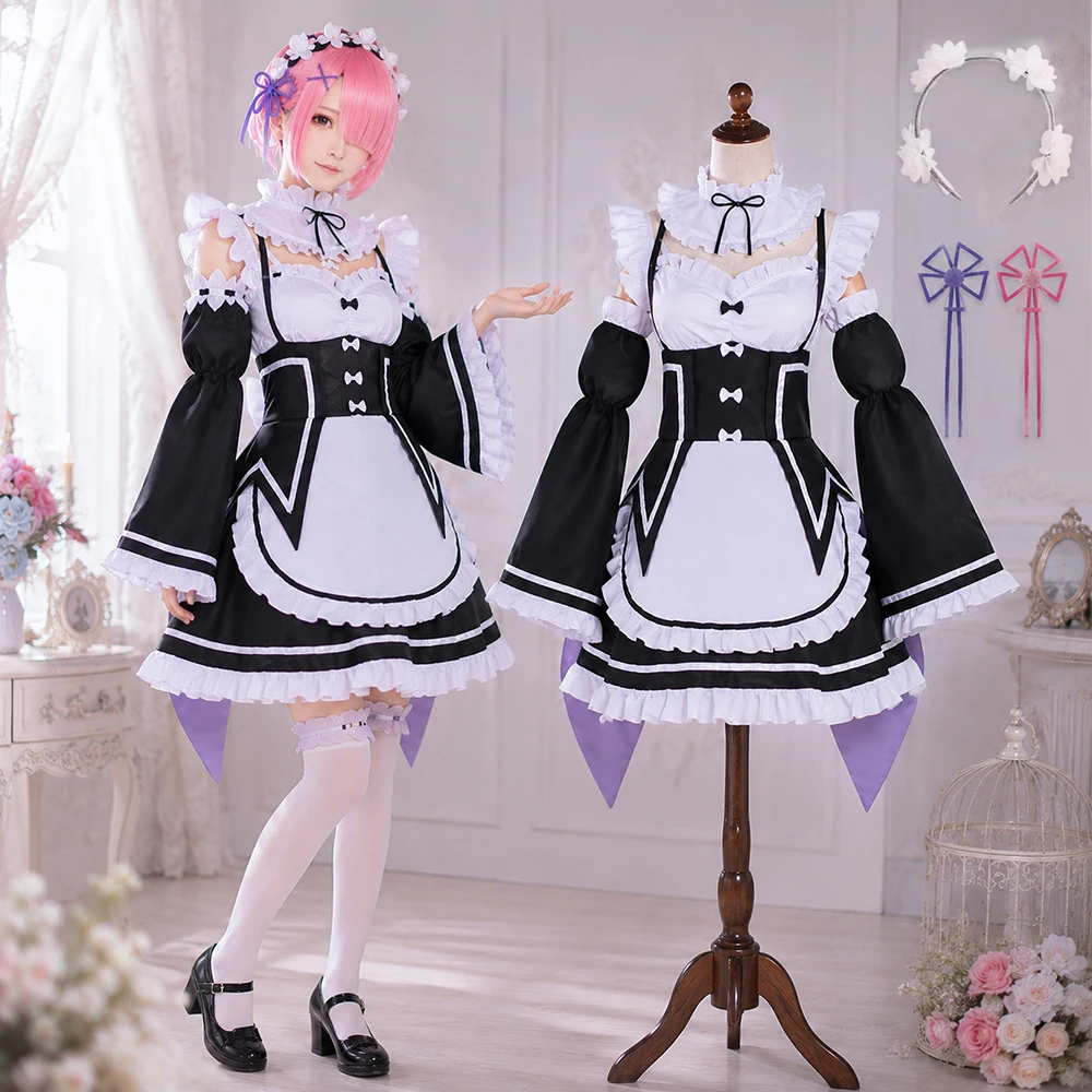 Anime Cosplay Rem - Re:ゼロから始める異世界生活 ラム レム コスプレ衣装 アニメ メイドドレス