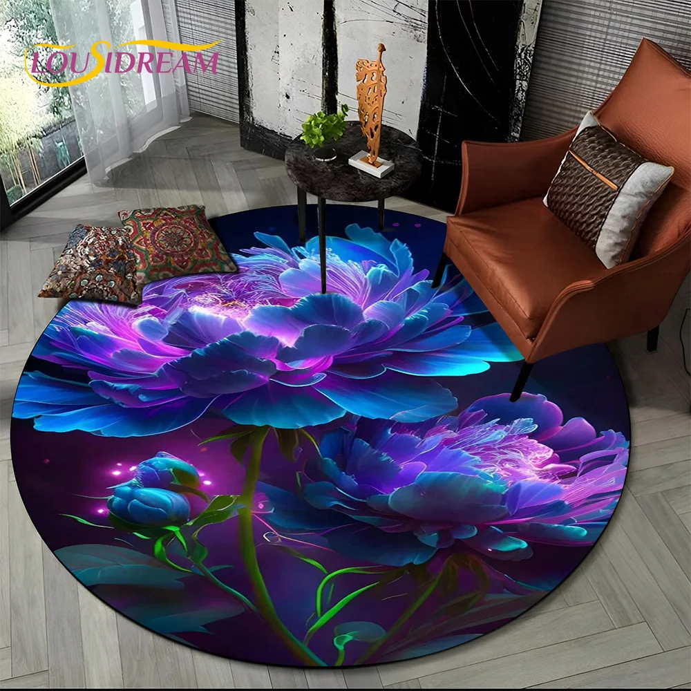 Flower Rose & Daisy Nordic Round Rug – Soft Non-Slip Mat for Living Room, Bedroom, Playroom, Chair or Pet Area Decor