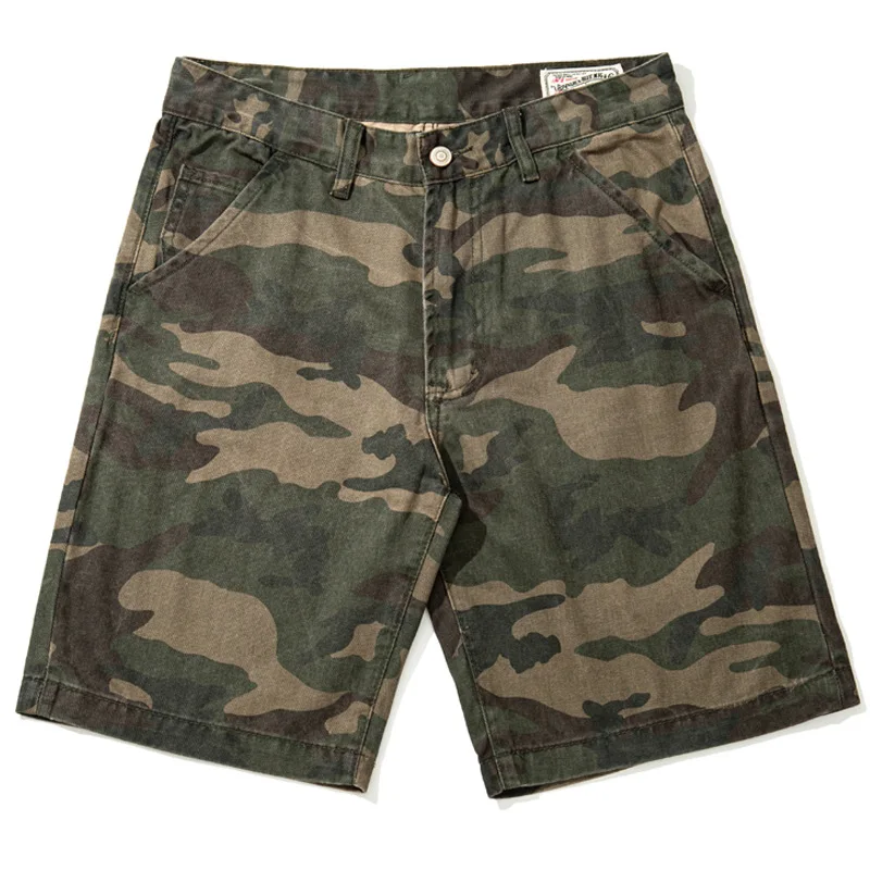 Casual Outdoor Camouflage Cargo Shorts Mens Cotton Retro Slim Hunting Mid Pants Wear Resistant Field Combat Cropped Overalls