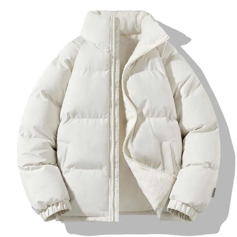 Winter new solid color fleece-lined thickened warm cotton jacket men's casual loose sports windproof high quality plus size coat