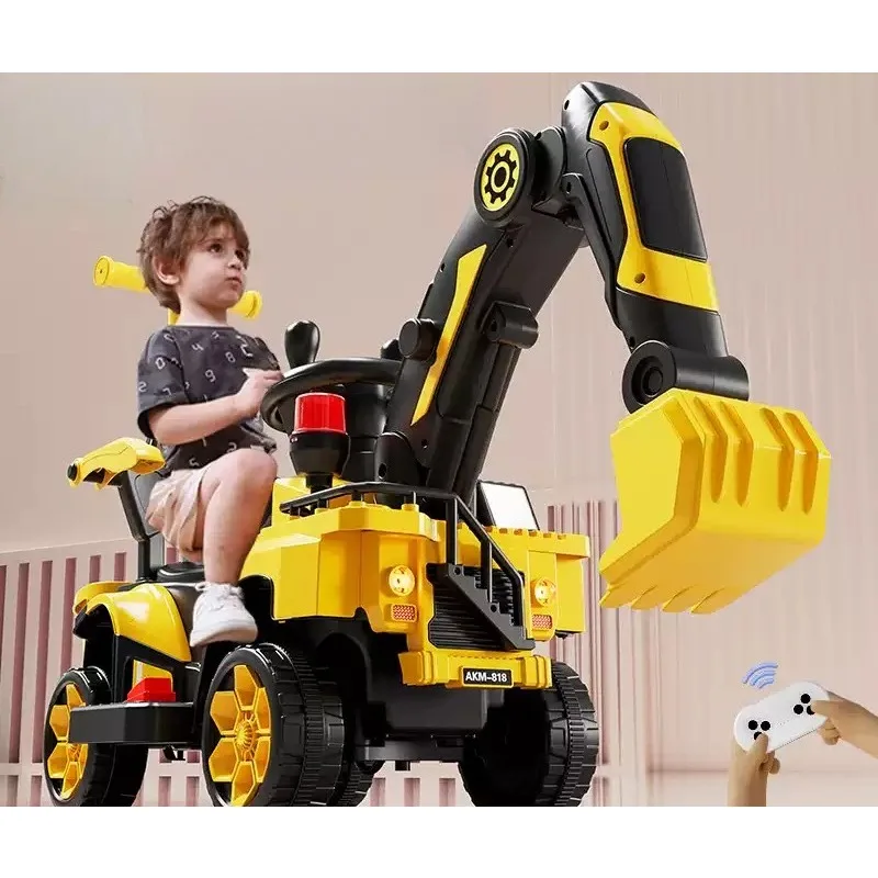 Kids Ride‑On Excavator Toy Car Electric & Sliding Dual Mode Digger Vehicle With Music Light For Children Outdoor Playing