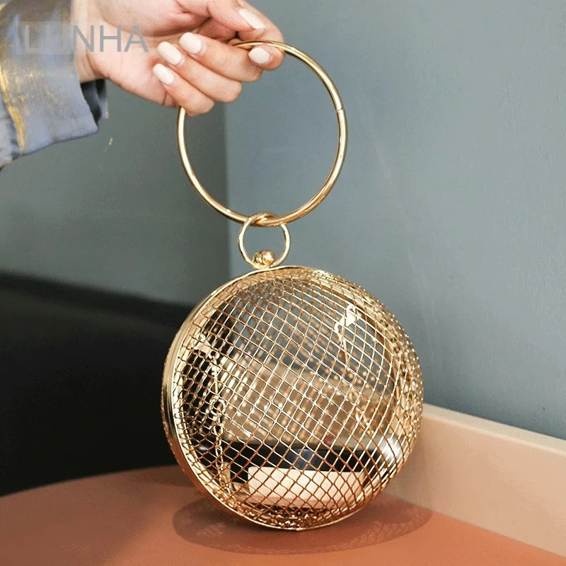 

Luxury Women's Evening Bag Net Spherical Design Metal Alloy Top-handle Mesh Ball Shaped Handbag Wristlet Bags Parties Weddings