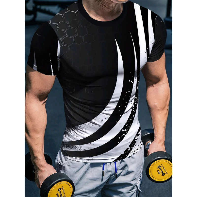 Men's Quick-Dry Breathable Fitness Short Sleeve ShirtTShirt3DPrinted tight-fitting outdoor running training casual sports top