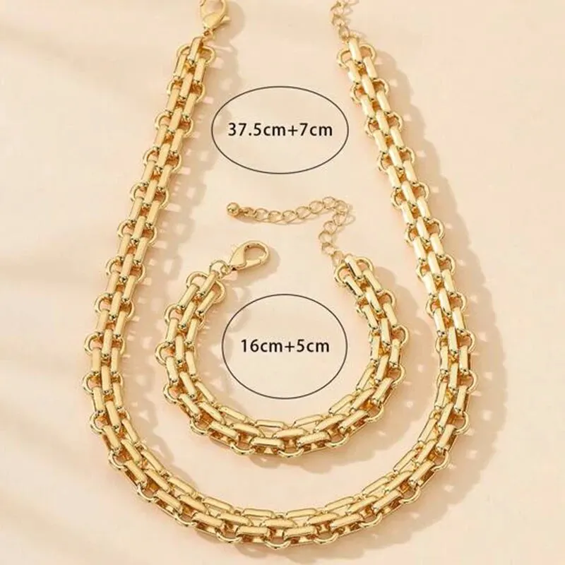 2 PCS Zestaw złotych łańcuszków Naszyjnik Bransoletka Zestaw Punk Bransoletka Duży łańcuszek Dubaj Afryka Zestaw biżuterii na imprezę Prezent dla kobiet — zdjęcie 4