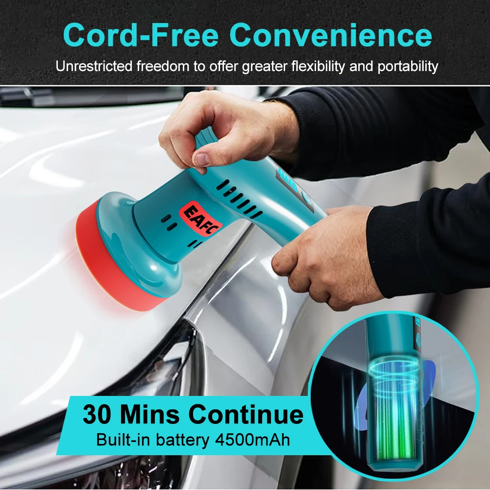 EAFC 4500mAh Portable Electric Polisher Multi-Function For Tile Marble Car Detailing Waxing Sealing 3-Speed Adjustment Polisher