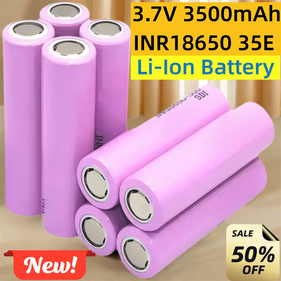 

3.7V 3500mAh INR18650 35E Li-Ion Rechargeable Battery High-Drain for Flashlights 2-20pcs Bulk Available, 1000+ Charge Cycles
