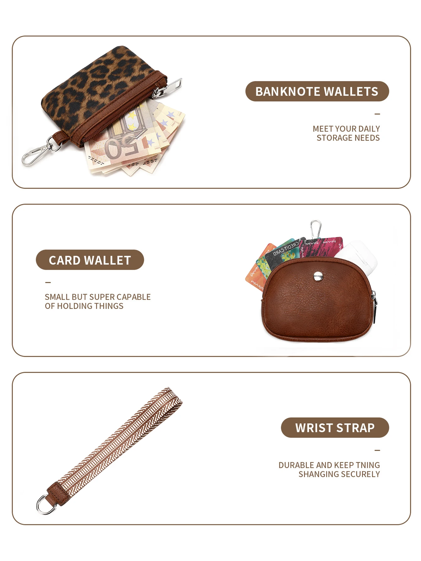 MIYIN Modische Mini-Reißverschluss-Handgelenktasche für Damen, Doppeltaschen-Handgelenkstasche, Tragbare Schlüsselanhänger-Geldbörse, Abnehmbarer Kleiner Münzbeutel – Detail 10