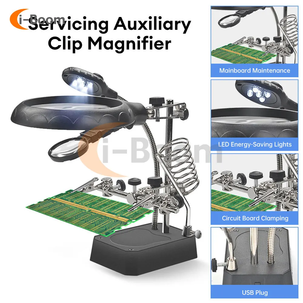 Welding Station With LED Light Magnifying Glass Maintenance Aid Fixture With Soldering Iron Holder Soldering Repair Tools