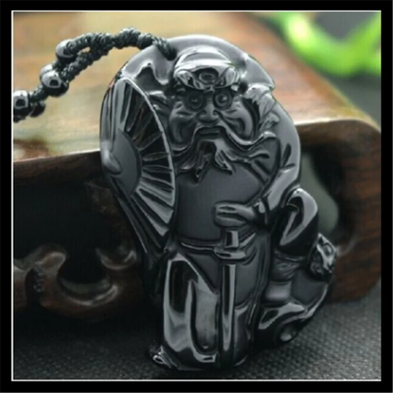 

Natural Obsidian Carved Zhong Kui Pendant Necklace for Men and Women Large Size Jewelry