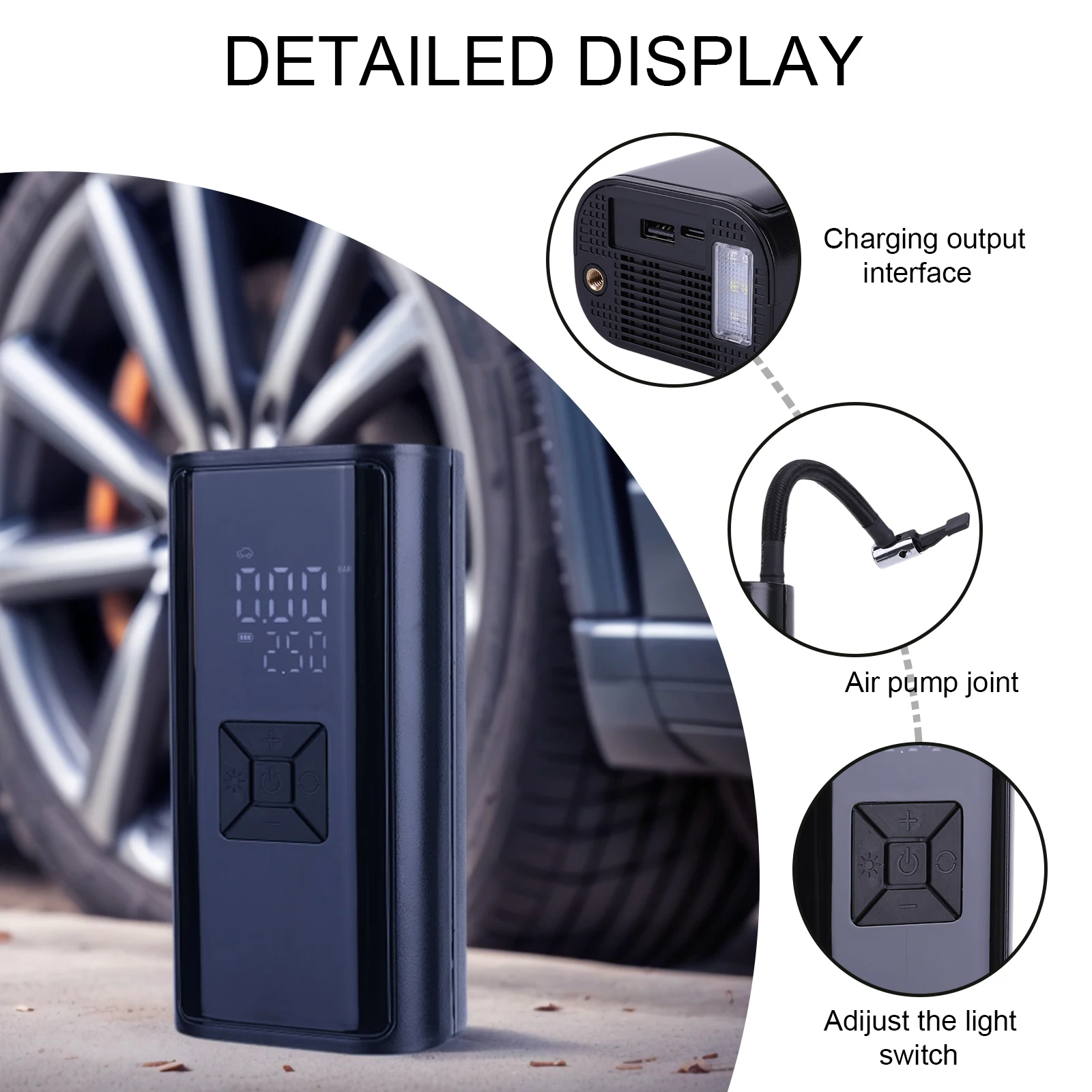 مضخة كروية لاسلكية متعددة الوظائف منفاخ لإطارات الدراجة بشاشة رقمية ضاغط هواء USB C قابل لإعادة الشحن لكرة السلة وكرة القدم