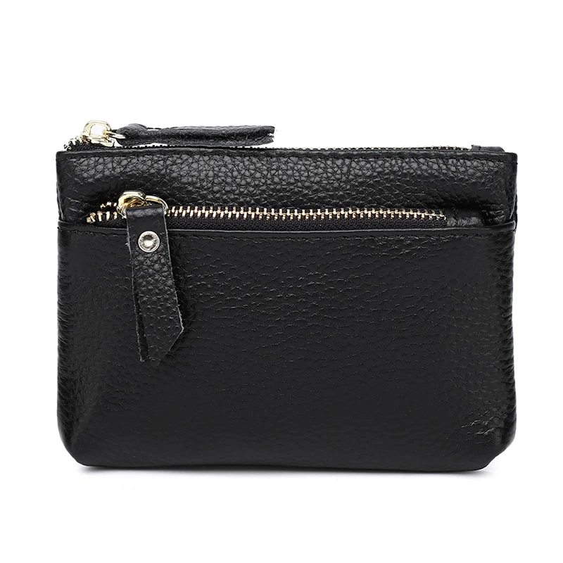 Genuine Leather Coin Purse for Women Mini Cowhide Clutch Bag Card Holder Zipper Keychain Small Wallet Coin Storage Bag