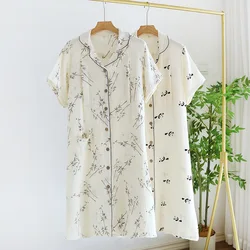 Pure Cotton Maternity Nightdress Breastfeeding Clothes Summer Short Sleeve Floral Thin Nursing Dress For Pregnant Women