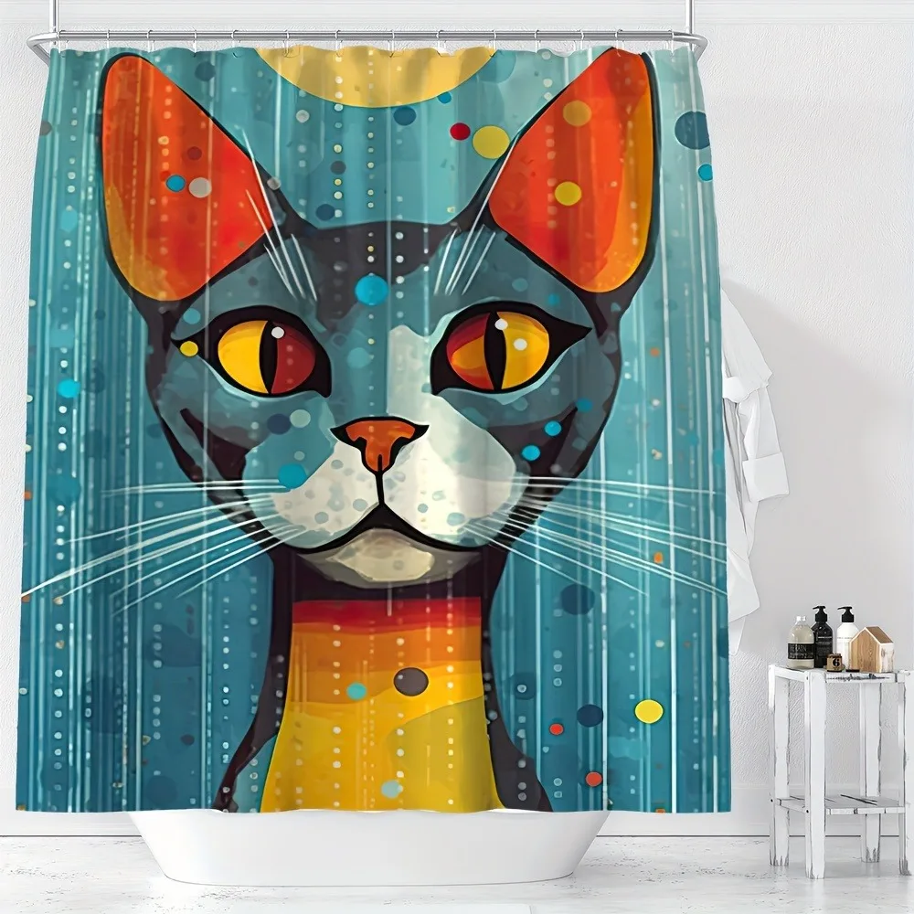 

Красочная занавеска для душа с мультяшным рисунком кота, моющаяся грязеотталкивающая насадка для душа, водонепроницаемая полиэстеровая занавеска для ванны для домашнего декора