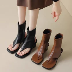Fashionable Cool Boots Summer Back Zipper High Heels Toe High Top Sandals