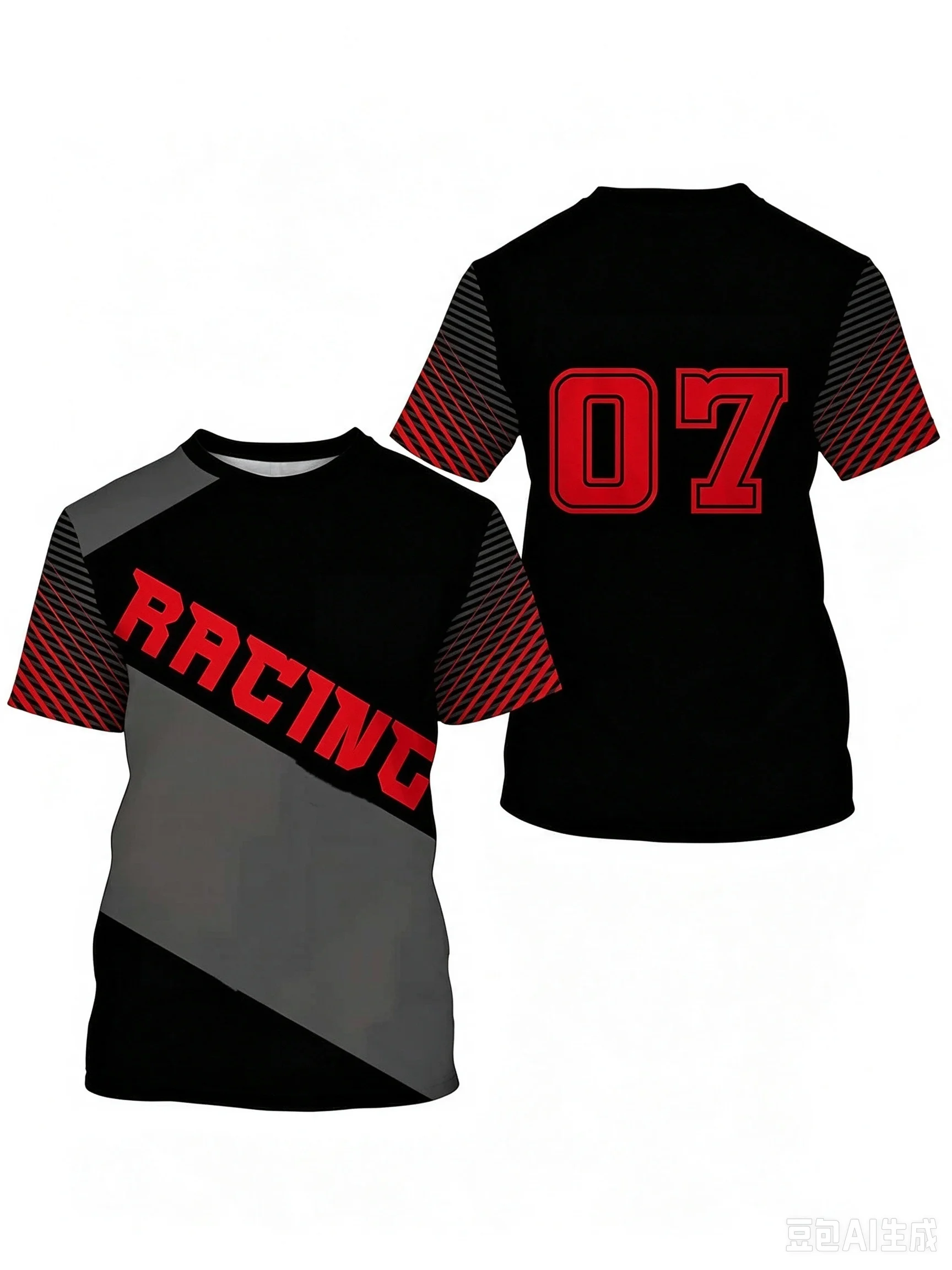 A Must-have for Off-road Enthusiasts! Letter-print T-shirt Featuring Mountain Bikes and Motorcycles—perfect for The Whole Family