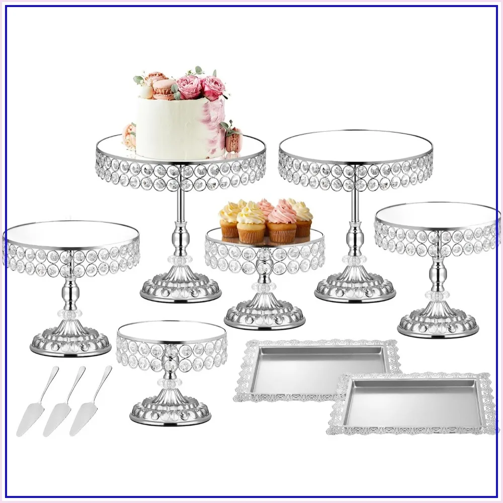 

12-Piece Silver Cake Stand Set with Crystal Edge for Wedding Party Dessert Display