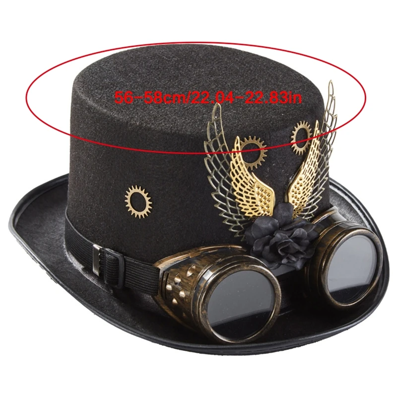 Vintage Gear Wings Goggles Top Hat Victorian Jazz Hat Steampunk Hat Performance Hat for Carnival Outdoor Activities