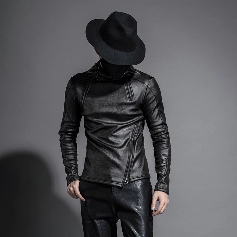 HKSH Autumn Winter New Men Stand Collar Fleece Lining Jacket Pullover Gothic Slim Punk Coat Motorcycle Pu Leather Hoodies HK0969