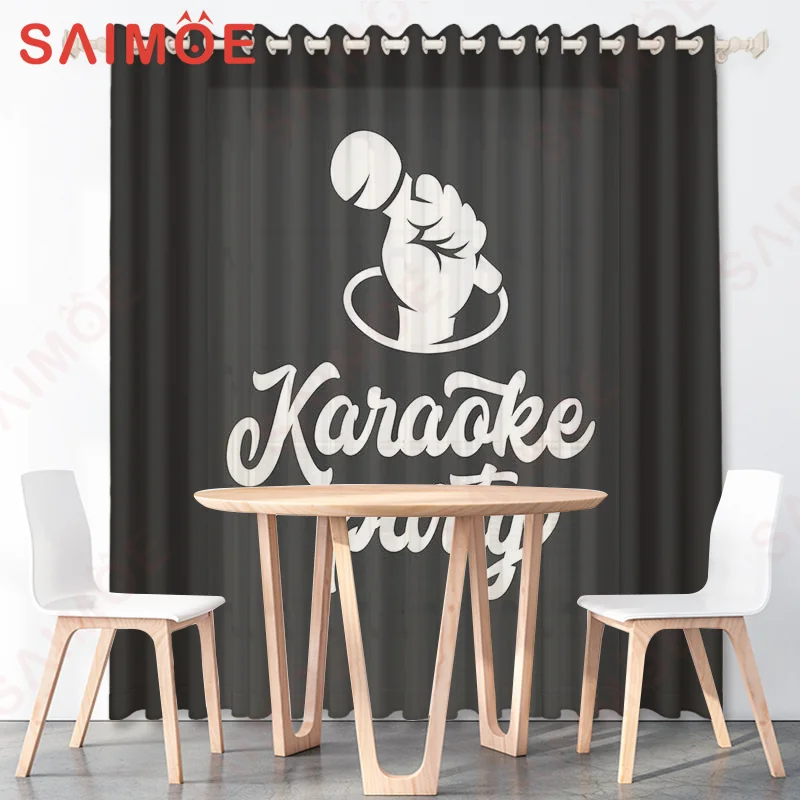 Vintage Literary Music Classroom Custom Curtain Notes Stave Drum Kit Mic Office Background Thin Polyester Fabric Trim with Hooks